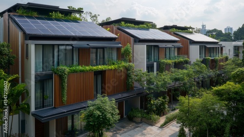 Wallpaper Mural Modern Eco Friendly Houses with Solar Panels and Green Walls Torontodigital.ca