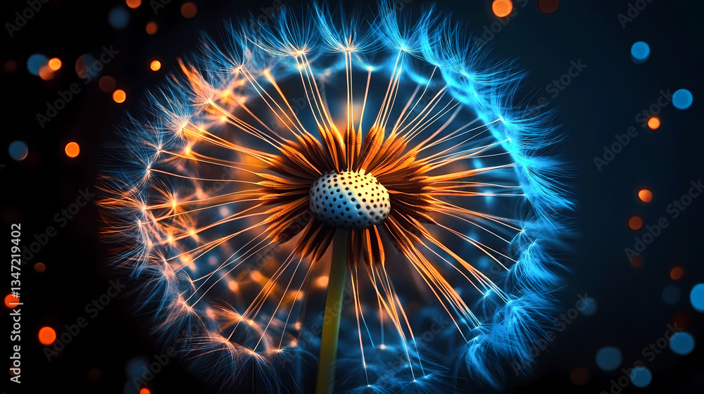 Dreamy Blue and Orange Dandelion Design