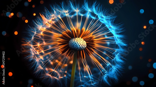 Obraz na płótnie Dreamy Blue and Orange Dandelion Design w salonie