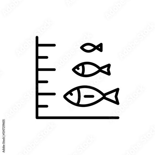 Fish outline icon. Industrial commercial seafood fish breeding aquaculture facility. Seafood product sign, ocean fish cooking or culinary ingredient contour symbol. Vector isolated line illustration.