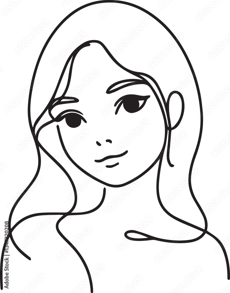 Cute Girl Continuous Line Art Drawing – Black Vector Cute Girl Continuous Line Art Drawing – Black Vector