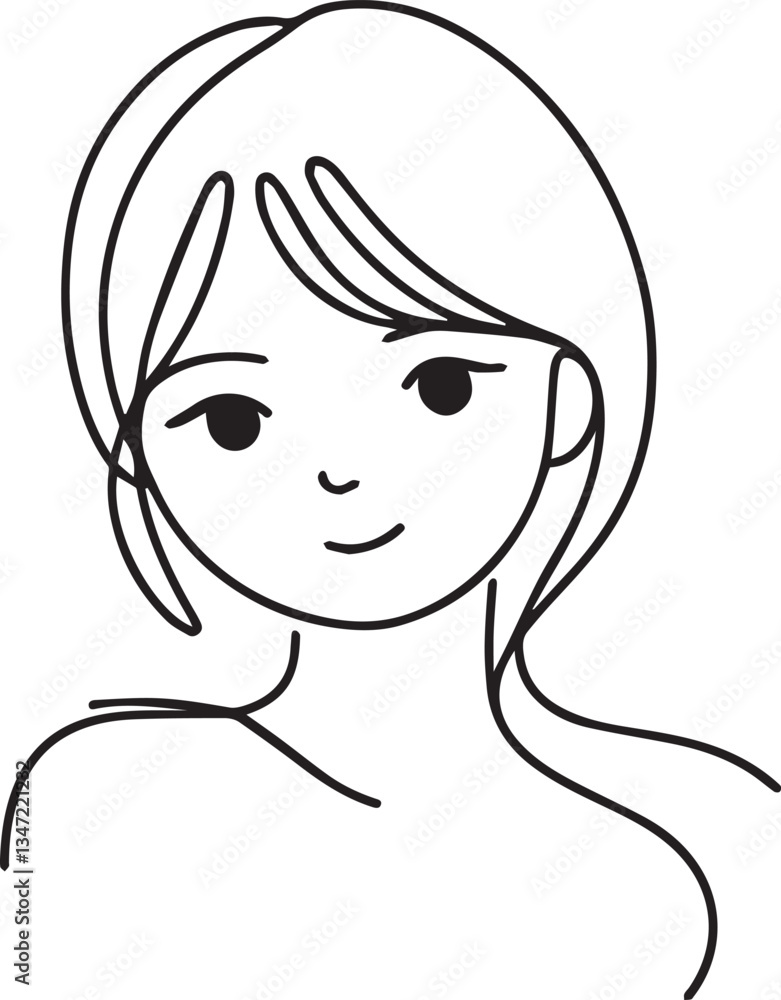 Cute Girl Continuous Line Art Drawing – Black Vector Cute Girl Continuous Line Art Drawing – Black Vector