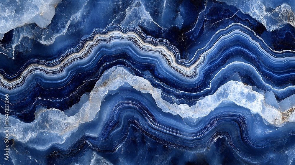 Obraz premium Abstract Ocean Wave Pattern in Vibrant Blue Tones with White Foam – Realistic Aerial Water Texture