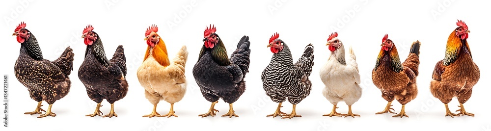Fototapeta premium chickens in different poses, against a white background