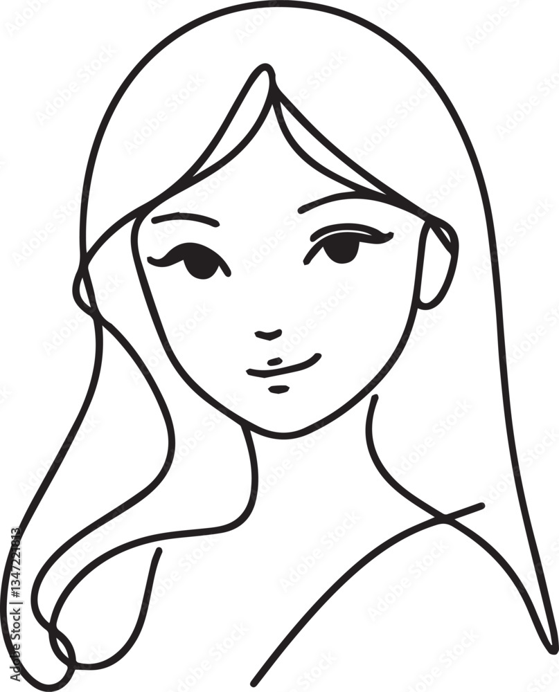 Cute Girl Continuous Line Art Drawing – Black Vector Cute Girl Continuous Line Art Drawing – Black Vector