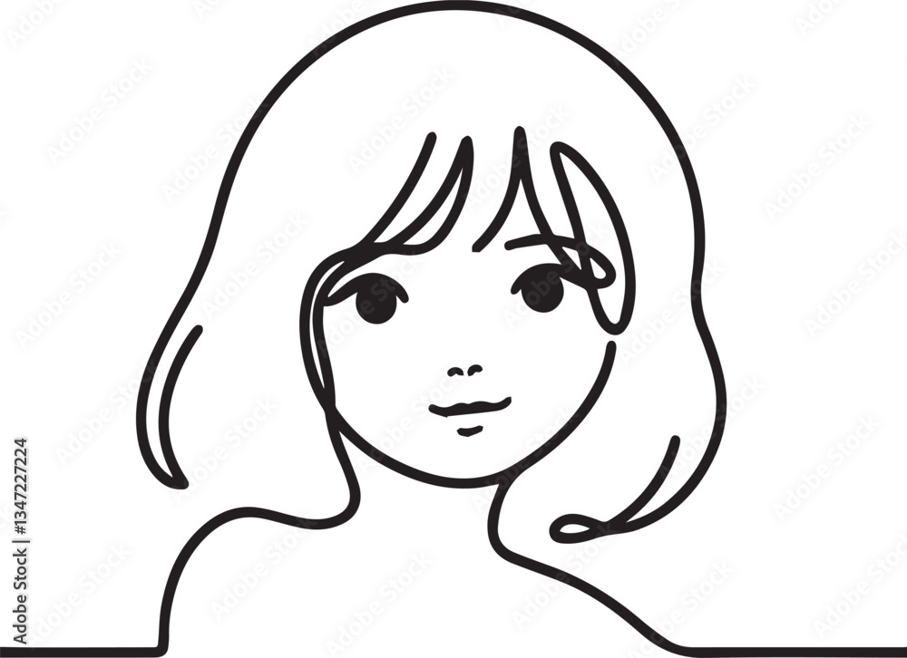 Cute Girl Continuous Line Art Drawing – Black Vector Cute Girl Continuous Line Art Drawing – Black Vector