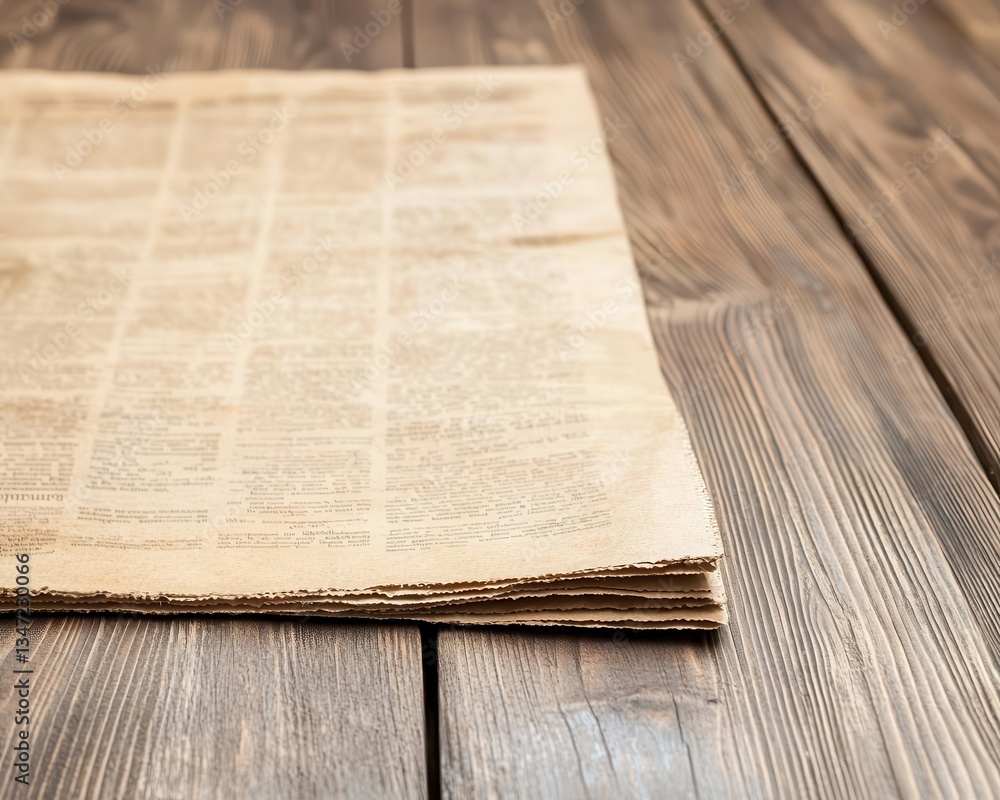 A yellowed newspaper page used as a table liner, symbolizing its new role in an obsolete state A yellowed newspaper page used as a table liner, symbolizing its new role in an obsolete state