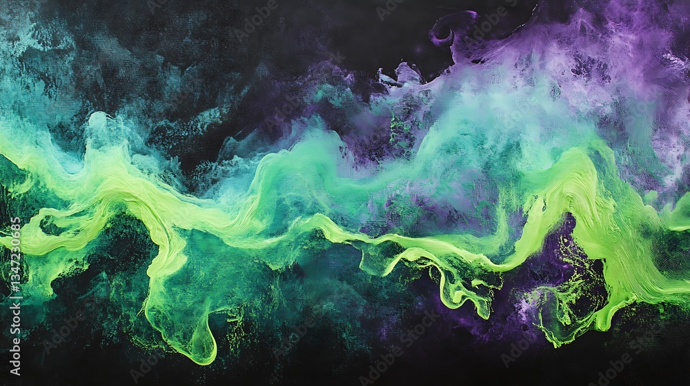 Obraz premium Abstract green and purple ink swirls