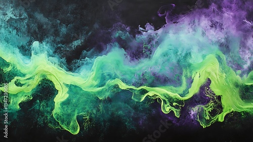 Abstract green and purple ink swirls