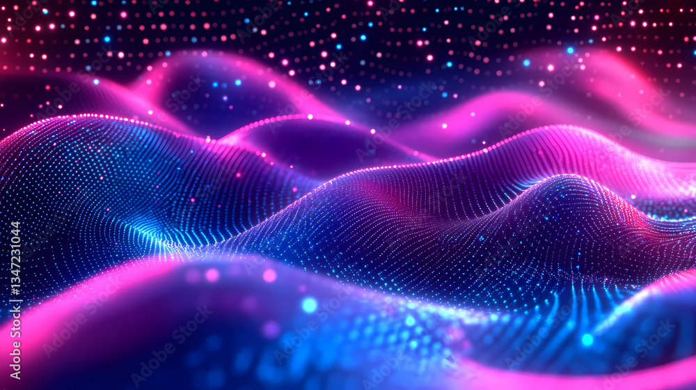 Abstract Purple and Blue Waves with Dots