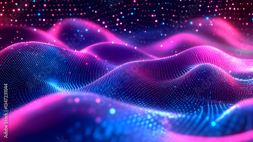 Obraz na płótnie Abstract Purple and Blue Waves with Dots w salonie
