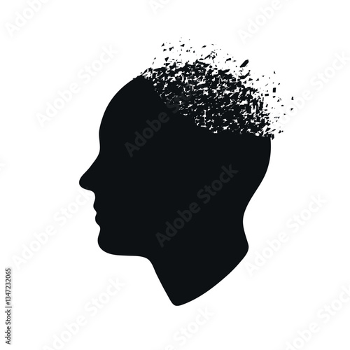 Obraz na płótnie Disintegrating Human Head Silhouette Symbolizing Memory Loss w salonie