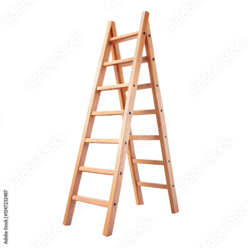 Sturdy Wooden Stepladder Against transparent background