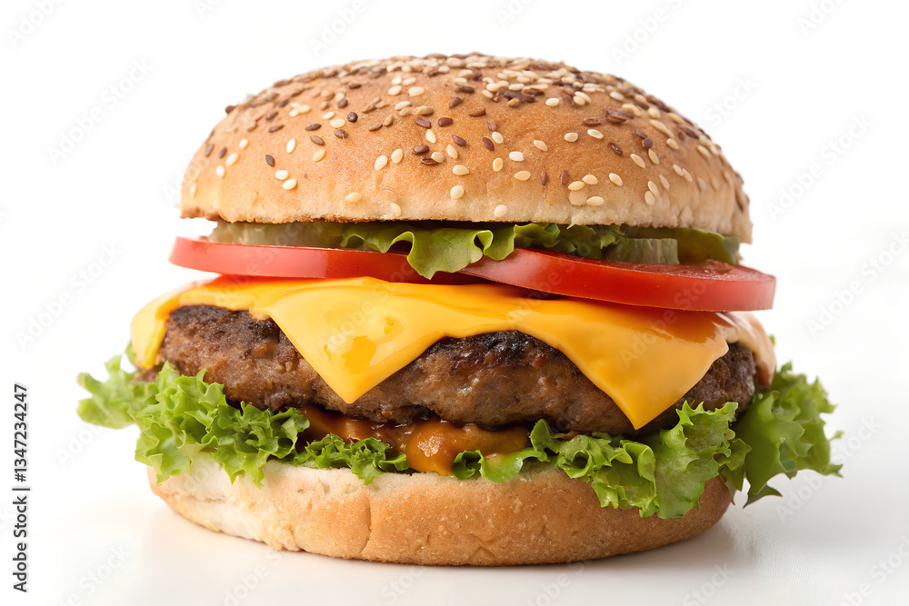Close-up of a Delicious Cheeseburger with Fresh Ingredients Close-up of a Delicious Cheeseburger with Fresh Ingredients