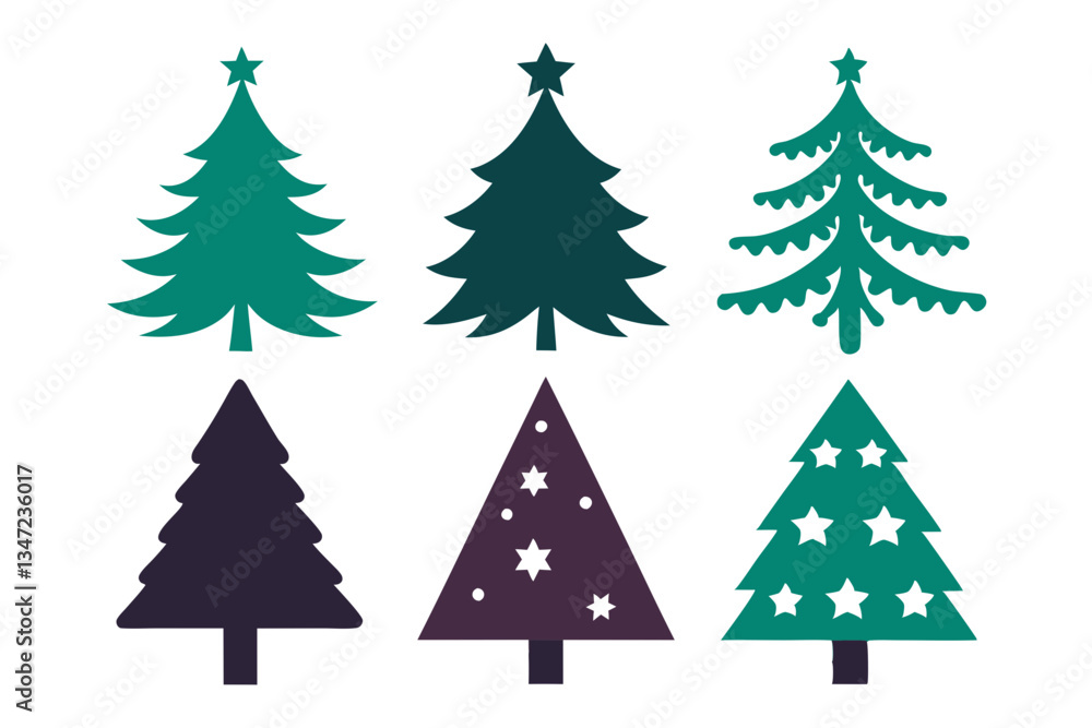 Christmas tree icon set silhouette vector bundle Christmas tree icon set silhouette vector bundle