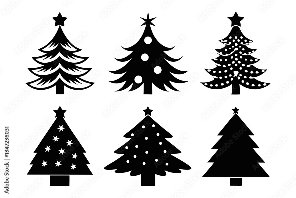 Christmas tree icon set silhouette vector bundle Christmas tree icon set silhouette vector bundle