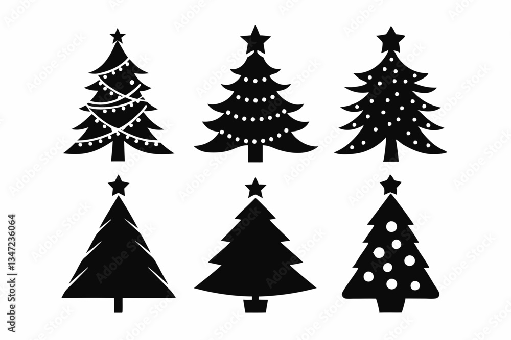 Obraz premium Christmas tree icon set silhouette vector bundle