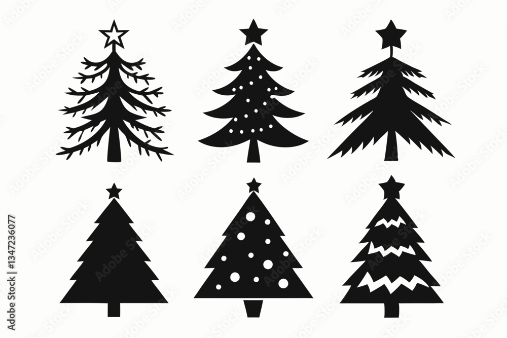 Obraz premium Christmas tree icon set silhouette vector bundle