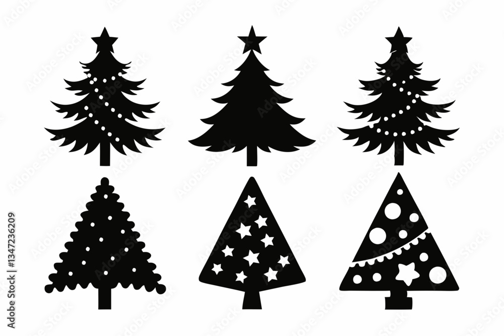 Christmas tree icon set silhouette vector bundle Christmas tree icon set silhouette vector bundle