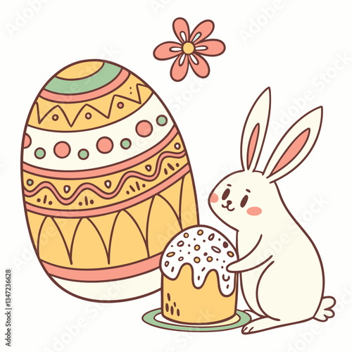 easter bunny with easter egg and kulich. easter day