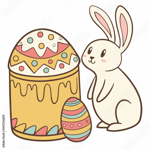 easter bunny with easter egg and kulich. easter day