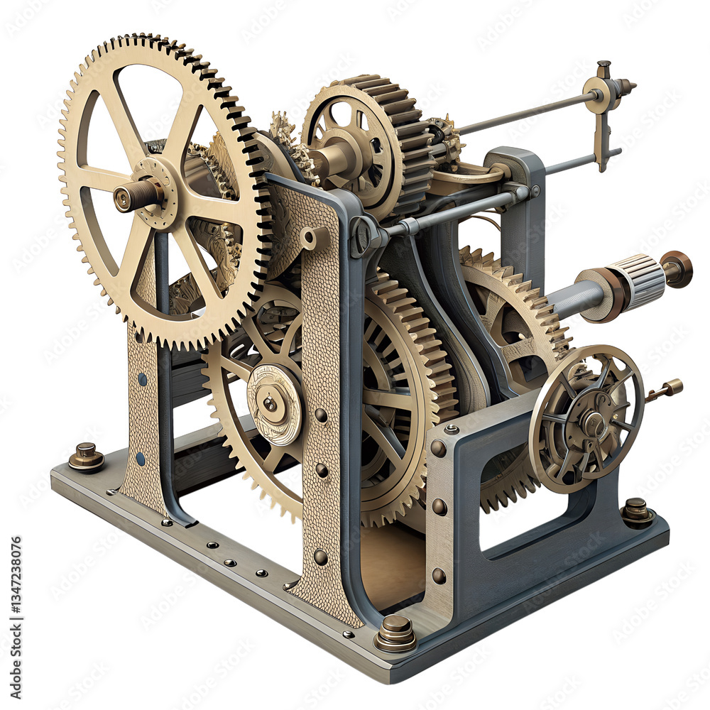 Fototapeta premium Clock mechanism illustration with gears and cogs on a transparent background