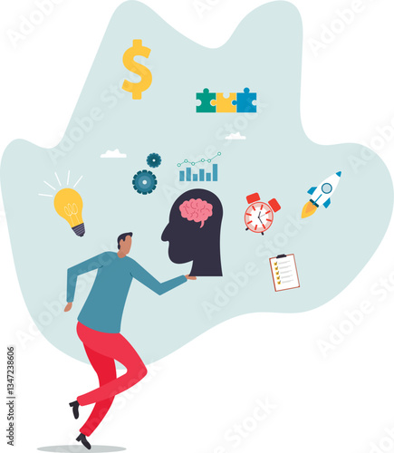 Genius or expert to develop or learning new skills, brainstorming, knowledge or wisdom, competence or intelligence to improve capability.character for design