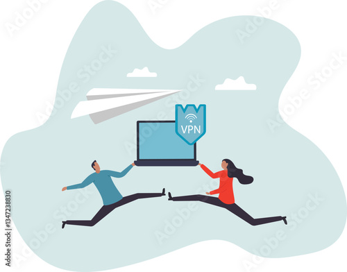 VPN virtual private network, security protection for internet access, technology or firewall encryption to protect computer network,character for design