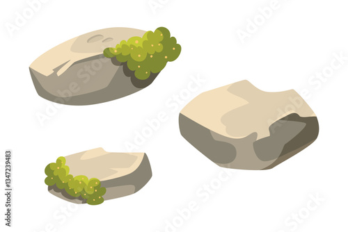 Stone with Moss as Forest and Woodland Object Vector Illustration