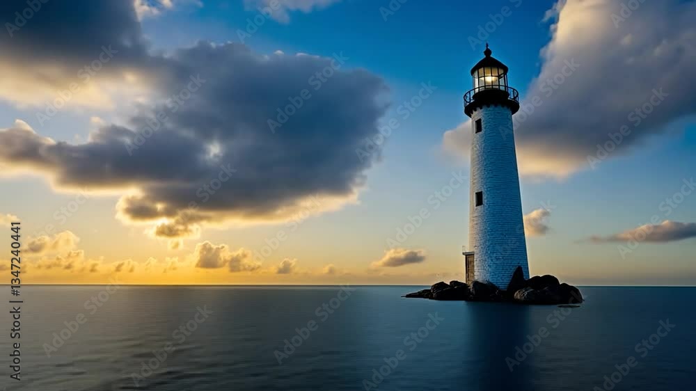 Lighthouse on a rock at sunrise Lighthouse on a rock at sunrise