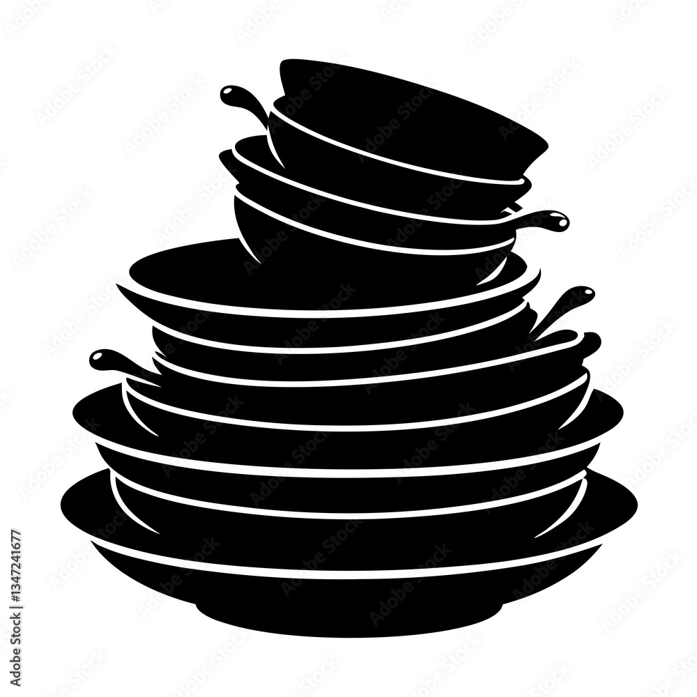A stack of dirty dishes looking guilty silhouette vector illustration A stack of dirty dishes looking guilty silhouette vector illustration