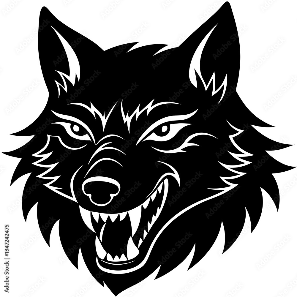 Obraz premium A wolf with a toothy grin silhouette vector illustration 