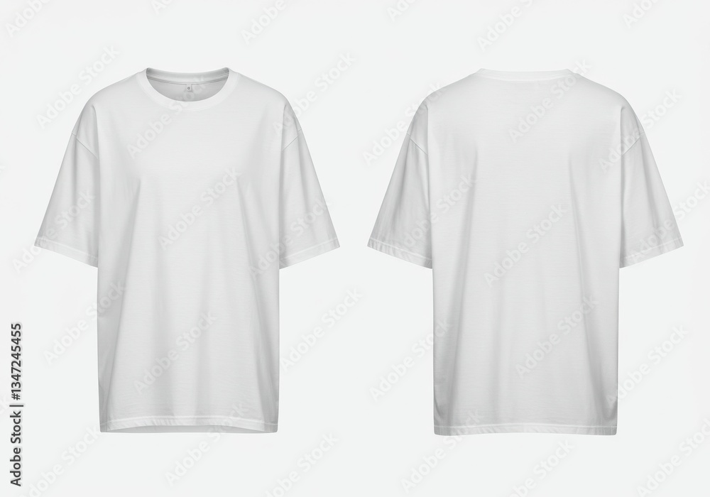 Front and back view of a plain white oversized t shirt isolated on a white background studio shot Front and back view of a plain white oversized t shirt isolated on a white background studio shot