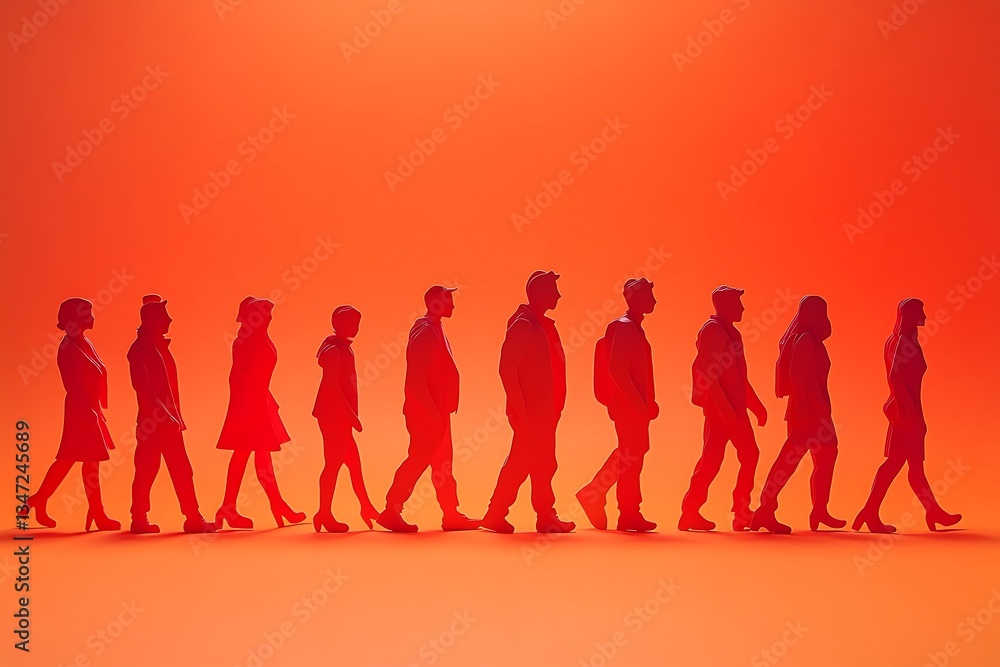 Minimalist People Walking in a Row Simple Sequence Minimalist People Walking in a Row Simple Sequence
