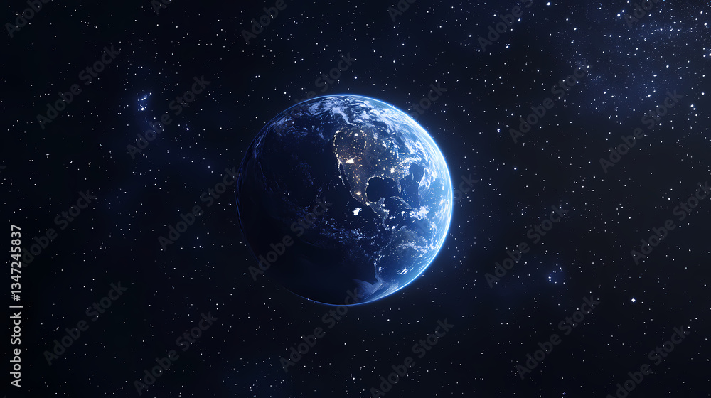 Earth Night View with City Lights