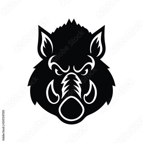 Boar head logo vector illustration and A vector illustration of a black and white silhouette logo of a wild boar head,Boar head logo vector illustration.