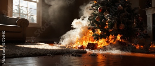 Christmas Tree Fire in Living Room