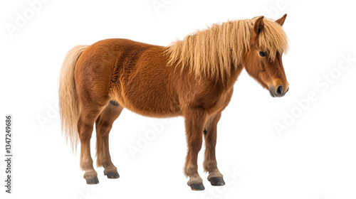 Brown pony side view isolated on transparent background