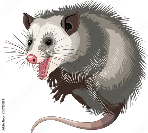 Cute cartoon opossum on white background