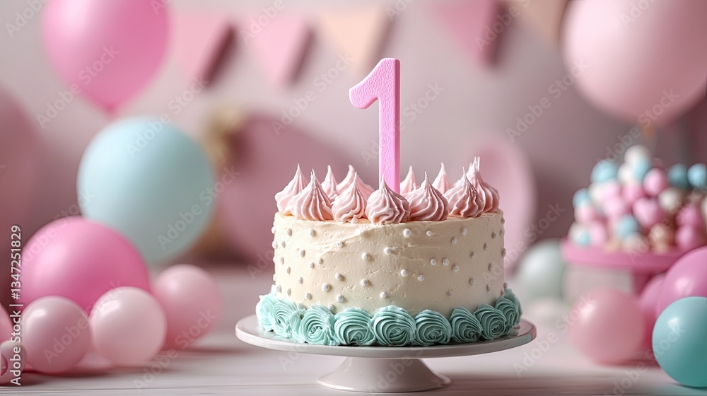 Celebration background featuring a gourmet cake for a first birthday concept, ideal for a memorable event. Celebration background featuring a gourmet cake for a first birthday concept, ideal for a memorable event.