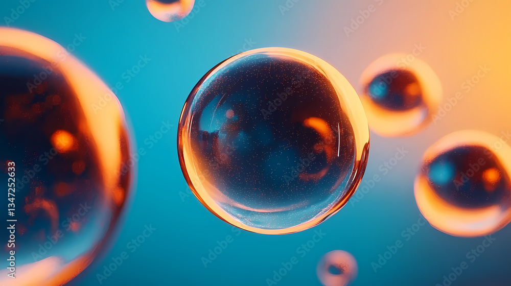 Floating Transparent Spheres with Glowing Patterns