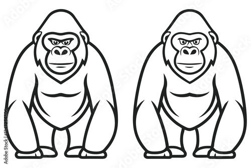 Two Powerful Gorillas Standing Strong Powerful Primates Illustration Cartoon Character Design