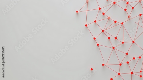 Abstract Network of Red Pins and Lines on White Background. Potential Use For stock image depicting networking, connections, or innovation