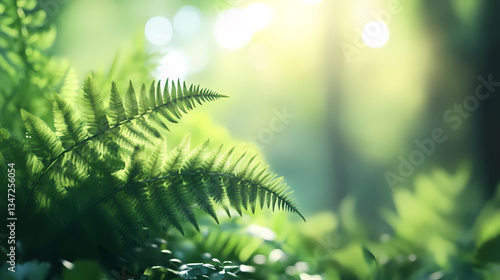Obraz na płótnie Ferns in Tropical Rainforest with Sunlight w salonie