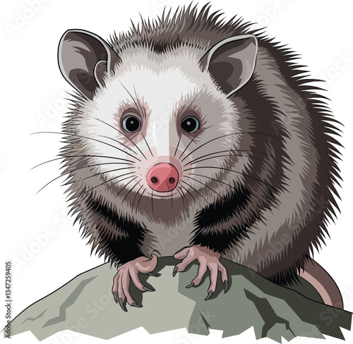 Cute cartoon opossum on white background