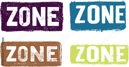 set of grunge words that say zone