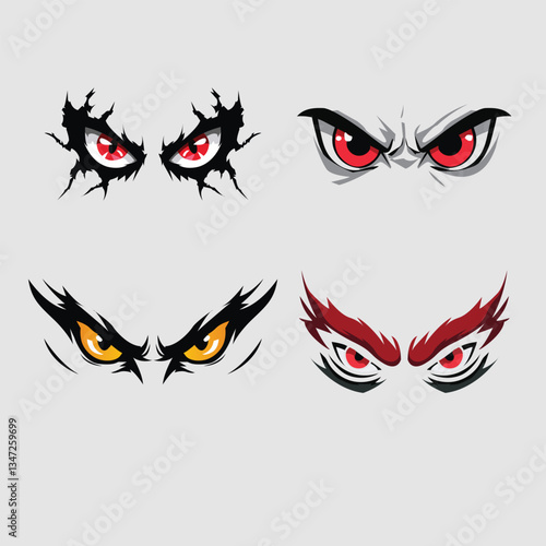 Evil Angry Monster Eyes Vector Illustration - Scary Eyes Clipart Design