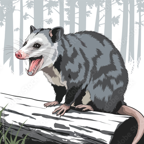 Cute cartoon opossum on white background