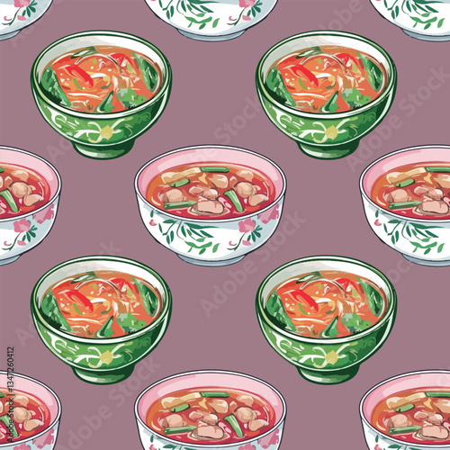 seamless pattern of bowls of soup