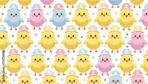 CHEERFUL SPRINGTIME CHICK PATTERN DESIGN FOR WALLPAPER